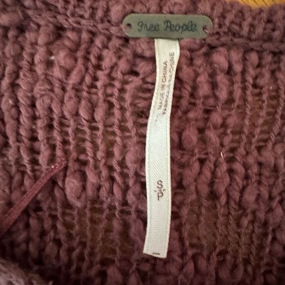 Free People Women Mauve Sheer Front Chunky Knit Pretty Pointelle Vee Sweater Sma - Picture 3 of 9